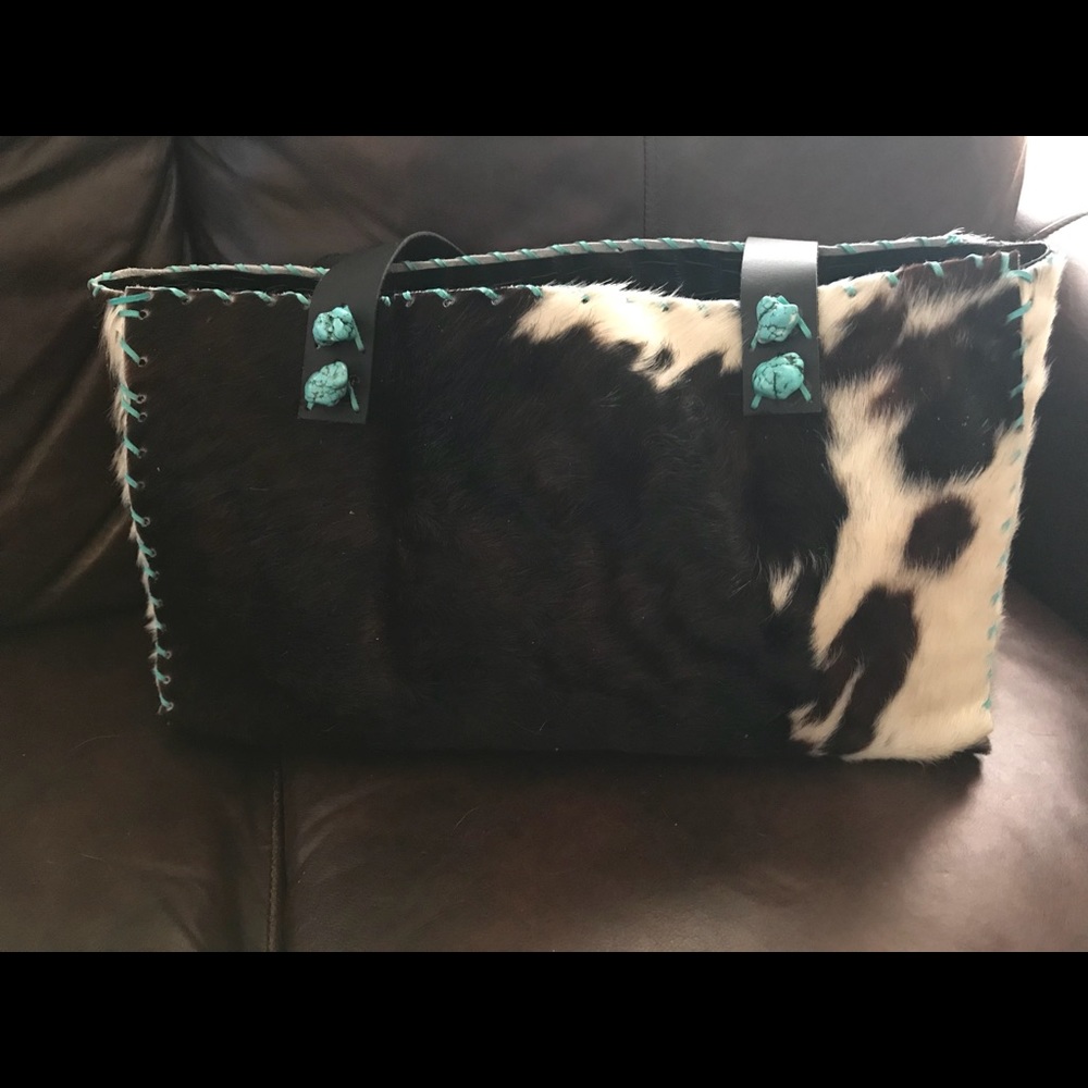 Large hair on hide tote!!! Handmade!!